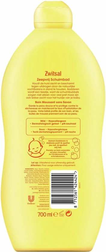Zwitsal Baby Zeepvrij Badschuim - 2 X 700 Ml - Voordeelverpakking 3 Zwitsal Baby Zeepvrij Badschuim - 2 X 700 Ml - Voordeelverpakking - Afbeelding 3