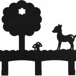 Kinderkapstok Zwart Tyro- Duurzaam Materiaal In Een Luxe Uitstraling. - Kapstok Kinderen - Kinderkamer Haakjes - 5 Haken Metaal - Land Of Kids Kinderkapstokken