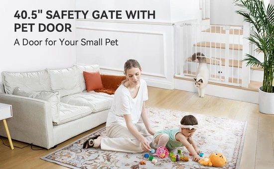 Comomy Traphekje - Traphek Zonder Boren - 75-103cm Veiligheidshek Met Kattendeur - Veiligheidshekje -Hondenhek - Voor Baby's, Kinderen, Hond En Katten - Wit 4 Comomy Traphekje - Traphek Zonder Boren - 75-103cm Veiligheidshek Met Kattendeur - Veiligheidshekje -Hondenhek - Voor Baby's, Kinderen, Hond En Katten - Wit - Afbeelding 4