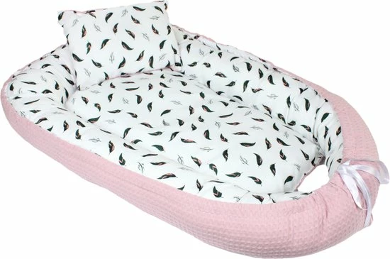 Hibaby Babynest - 90x57cm - Roze Met Printje - Inclusief Kussen 2 Hibaby Babynest - 90x57cm - Roze Met Printje - Inclusief Kussen - Afbeelding 2