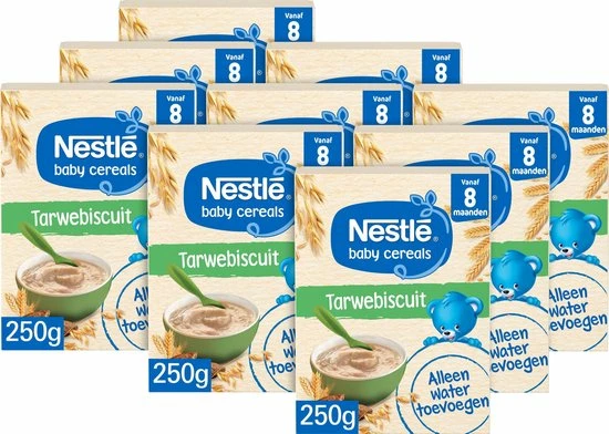 Nestlé Baby Cereals Tarwebiscuit - Baby Pap - Vanaf 8 Maanden - 9 Stuks - Totaal 45 Porties 1 Nestlé Baby Cereals Tarwebiscuit - Baby Pap - Vanaf 8 Maanden - 9 Stuks - Totaal 45 Porties