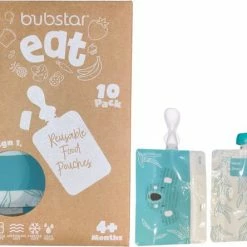 Bubstar Eat - Herbruikbare Moedermelk Bewaarzakjes - 10 Stuks - Borstvoeding Zakjes - Fruithapje Bewaarzakje - Groentehapje Bewaarzakje Met 2x Bijhorende Siliconen Lepel- Schenktuit - 200 Ml - (BPA Vrij)