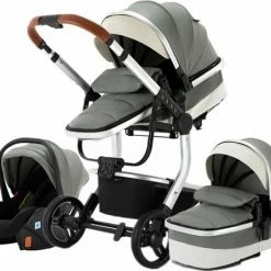 BrightWise Luxe Kinderwagen 3 In 1 Voldoet Aan Alle Europese Veiligheidscertificaten - Wandelwagen - Kinderwagen 3-in-1 Incl Autostoel - Kinderwagen Maxi Cosi – Buggy 3 In 1 - Newborn - Leer - Grijs