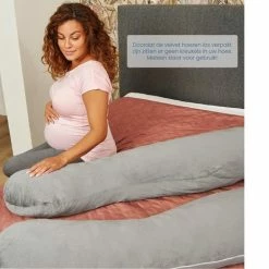 Telano Zwangerschapskussen XXL | Extra Hoes En Opbergtas |Velvet Stof | Voedingskussen | U Vorm | Extra Groot | Zijslaapkussen | Grijs -Telano-winkel 550x464 5