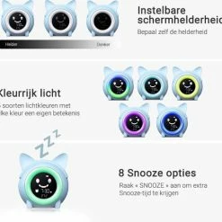 Merkloos Slaaptrainer - Wake-up Light - Digitale Wekker Met Slaaptimers - Nachtlamp Met Slaapdeuntjes - Kat - Blauw -Telano-winkel 550x481