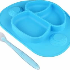 Nevi Kunststof Placemats - Kinderbestek Kinderservies Baby Servies- Kinderbord - Placemat Kinderen - Bord Met Zuignappen Blauw