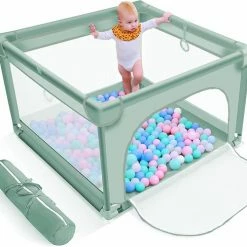INSMA Grondbox - S Vierkant Speelbox - 90x90x68cm Playpen - Babybox - Kinderbox Voor Peuter En Kind - Groen