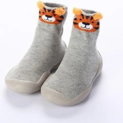 Baby-slofje.nl Anti-Slip Babyschoentjes - Soksloffen - Eerste Loopschoentjes Van Baby-Slofje - Grijs Tijger Maat 20/21