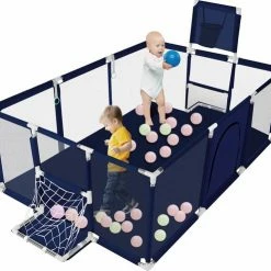 Comomy Grondbox - Babay Speelbox - 181x122cm Rechthoekig Groot Formaat Met Basketbalkorf - Blauw