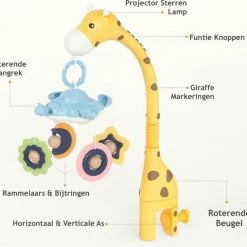 Tumama Baby Muziekmobiel Sterren Projector Lamp Giraffe Geel Bed Box Wiegje - Roterende Bijtring En Rammelaar Speelgoed - Slaaphulp White Noise Sterrenprojector -Telano-winkel 550x508 2