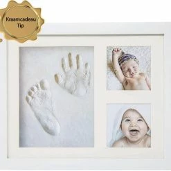 Merkloos Baby Fotolijst Klei Afdruk - Kraamcadeau Meisje / Kraamcadeau Jongen - Kleiafdruk Hand / Voet