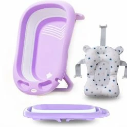FOXSPORT Baby Badje Opvouwbaar - 3 In 1 Opvouwbaar - Opbergmand - Inclusief Badkussen - Babybadje - Peuterbadje 83 × 48 × 23,5 Cm - Purper