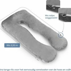 Telano Zwangerschapskussen XXL | Extra Hoes En Opbergtas |Velvet Stof | Voedingskussen | U Vorm | Extra Groot | Zijslaapkussen | Grijs -Telano-winkel 550x522 7