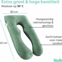 Litollo Zwangerschapskussen XXL - Voedingskussen - Lichaamskussen - 280cm - Zachte Fleece Stof - Body Pillow - Afneembare Hoes - Olijfgroen -Telano-winkel 550x527 1