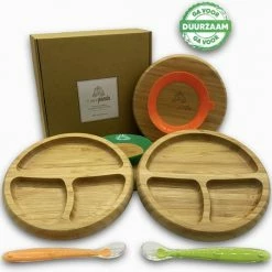 Tiny Panda - Kinderservies Bamboe - Kinderbord - Baby Lepeltjes - Baby Servies - 2 Kinderborden - Kinderservies Set