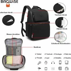 Bagwise - Luiertas - Rugzak - Verzorgingstas - Baby Rug Tas - Diaper Backpack - Unisex - Crinkle Nylon - 25 LT - Zwart - -Telano-winkel 550x537 8