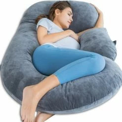 ZOLA Zwangerschapskussen XXL C-vorm - Voedingskussen - Zijslaapkussen - Lichaamskussen - Body Pillow - Afneembare Minky Fleece Hoes - 150x70cm - Grijs