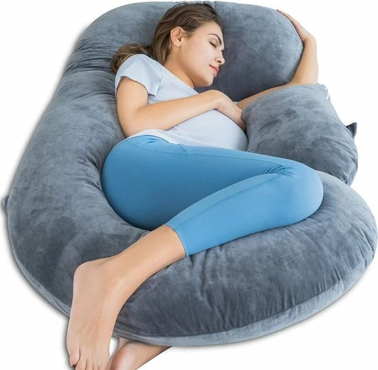 ZOLA Zwangerschapskussen XXL C-vorm - Voedingskussen - Zijslaapkussen - Lichaamskussen - Body Pillow - Afneembare Minky Fleece Hoes - 150x70cm - Grijs 1 ZOLA Zwangerschapskussen XXL C-vorm - Voedingskussen - Zijslaapkussen - Lichaamskussen - Body Pillow - Afneembare Minky Fleece Hoes - 150x70cm - Grijs