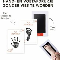 Great Memories Inktafdruksetje Baby (2 Stuks) Met Bijpassende Kaartjes Olifant - Handafdruk Baby En Voetafdruk Baby - Zwarte Inktafdruk Zonder Vies Te Worden - Inkt Afdruk Baby