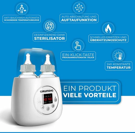 Grundig Flessenwarmer - Dubbele Flesverwarmer - 200W - Ruimte Voor 2 Babyflessen - Verwarmen, Ontdooien En Steriliseren - Incl. Stoomkap - Wit 4 Grundig Flessenwarmer - Dubbele Flesverwarmer - 200W - Ruimte Voor 2 Babyflessen - Verwarmen, Ontdooien En Steriliseren - Incl. Stoomkap - Wit - Afbeelding 4