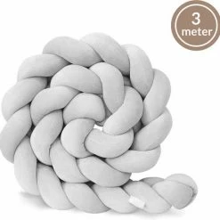 Trend24 Bedbumper - Bedomrander - Bedbumper Ledikant - Bedbumper Gevlochten - Boxomrander - Babykamer Accessoires - 3 Meter - Katoen - Grijs