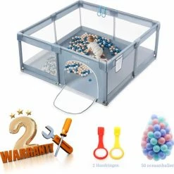 Dendardev - XL Speelbox Met 50 Ballen - Babybox - Playpen - Baby Kruipbox - Grondbox - Kinderbox - Grijs 180cm X 150cm X 68cm