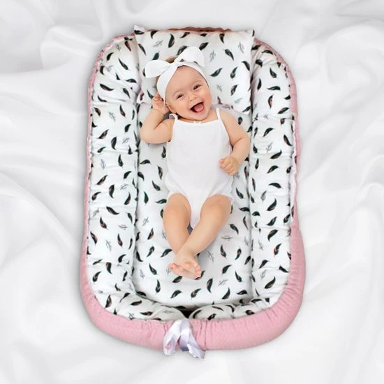 Hibaby Babynest - 90x57cm - Roze Met Printje - Inclusief Kussen 4 Hibaby Babynest - 90x57cm - Roze Met Printje - Inclusief Kussen - Afbeelding 4