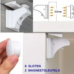 Gohh® Gohh 8 Kinderslot Kastjes Magneetsloten (met 3M Tape) En 2 Sterke Magneetsleutels - Geen Schroeven Nodig
