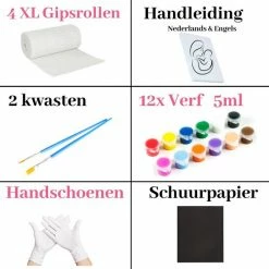 Helofa Gipsbuik Pakket - Met 12 Kleuren Verf En Kwasten 4 Rollen Extra Groot En Sterk Gipsverband Niet Toxisch - Baby Buik Zwanger -Telano-winkel 550x550 559