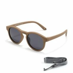Maesy - Baby Zonnebril Bowi - Dreumes En Peuter - 1-3 Jaar - Flexibel Buigbaar - Verstelbaar Elastiek - Gepolariseerde UV400 Bescherming - Unisex Babyzonnebril Rond - Taupe Bruin