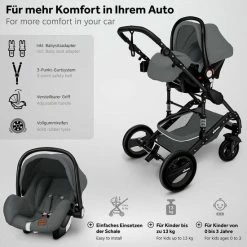 KIDUKU- 3 In 1 Combi-kinderwagen- Antraciet/zwart Buggy Incl. Autostoeltje-regenhoes- Inklapbaar -Telano-winkel 550x550 787