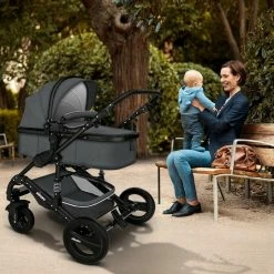 KIDUKU- 3 In 1 Combi-kinderwagen- Antraciet/zwart Buggy Incl. Autostoeltje-regenhoes- Inklapbaar -Telano-winkel 550x550 789