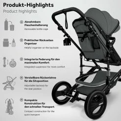 KIDUKU- 3 In 1 Combi-kinderwagen- Antraciet/zwart Buggy Incl. Autostoeltje-regenhoes- Inklapbaar -Telano-winkel 550x550 790