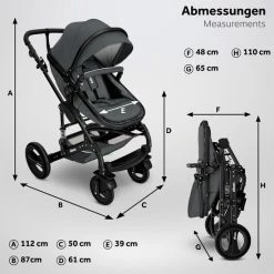 KIDUKU- 3 In 1 Combi-kinderwagen- Antraciet/zwart Buggy Incl. Autostoeltje-regenhoes- Inklapbaar -Telano-winkel 550x550 792