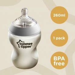 Tommee Tippee Closer To Nature - Zuigflessen - Langzame Uitstroomsnelheid - Anti-colic Ventiel - 260 Ml - Pak Van 1 - Doorzichtig -Telano-winkel 550x550 836