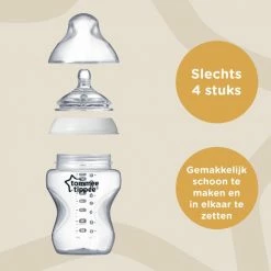 Tommee Tippee Closer To Nature - Zuigflessen - Langzame Uitstroomsnelheid - Anti-colic Ventiel - 260 Ml - Pak Van 1 - Doorzichtig -Telano-winkel 550x550 837