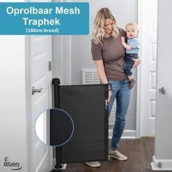ADSafety - Oprolbaar Traphekje - Zwart - Veiligheid In Huis - Extra Breed - Veiligheidshekje Voor Baby - Kinderhekje - Hondenhek