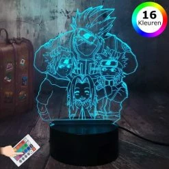 ANiMU 3D Lamp - 16 Kleuren - Naruto - Team 7 - Kakashi - LED Illusie - Bureaulamp - Nachtlampje - Sfeerlamp - Dimbaar - USB Of Batterijen - Afstandsbediening - Anime Cadeau