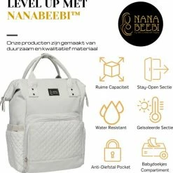NanaBeebi Luiertas Rugzak Met Verschoonmatje - Lichtgrijs - Flessenwarmhouder - Kinderwagenhaken - Isoleervak -Telano-winkel 550x552 15