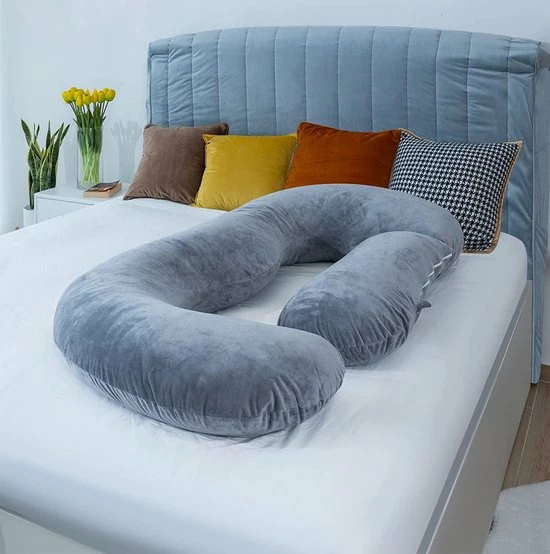 ZOLA Zwangerschapskussen XXL C-vorm - Voedingskussen - Zijslaapkussen - Lichaamskussen - Body Pillow - Afneembare Minky Fleece Hoes - 150x70cm - Grijs 2 ZOLA Zwangerschapskussen XXL C-vorm - Voedingskussen - Zijslaapkussen - Lichaamskussen - Body Pillow - Afneembare Minky Fleece Hoes - 150x70cm - Grijs - Afbeelding 2