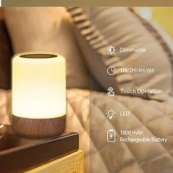Flightmode - Led-nachtlampje, Touch-dimbaar, Tafellamp, Werkt Op Batterijen, 8 Kleuren En 3 Modi, Houtnerf, Nachtlampje, Batterij, USB-opladen, Met Timerfunctie, Voor Slaapkamer En Woonkamer -Telano-winkel 550x555 1