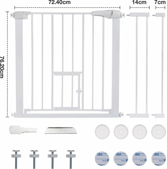 Comomy Traphekje - Traphek Zonder Boren - 75-103cm Veiligheidshek Met Kattendeur - Veiligheidshekje -Hondenhek - Voor Baby's, Kinderen, Hond En Katten - Wit 8 Comomy Traphekje - Traphek Zonder Boren - 75-103cm Veiligheidshek Met Kattendeur - Veiligheidshekje -Hondenhek - Voor Baby's, Kinderen, Hond En Katten - Wit - Afbeelding 8