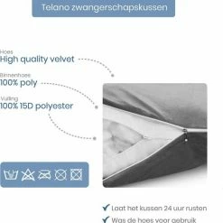 Telano Zwangerschapskussen XXL | Extra Hoes En Opbergtas |Velvet Stof | Voedingskussen | U Vorm | Extra Groot | Zijslaapkussen | Grijs -Telano-winkel 550x558 7
