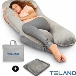 Telano Zwangerschapskussen XXL | Extra Hoes En Opbergtas |Velvet Stof | Voedingskussen | U Vorm | Extra Groot | Zijslaapkussen | Grijs
