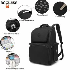 Bagwise - Luiertas - Rugzak - Verzorgingstas - Baby Rug Tas - Diaper Backpack - Unisex - Crinkle Nylon - 25 LT - Zwart - -Telano-winkel 550x560 3