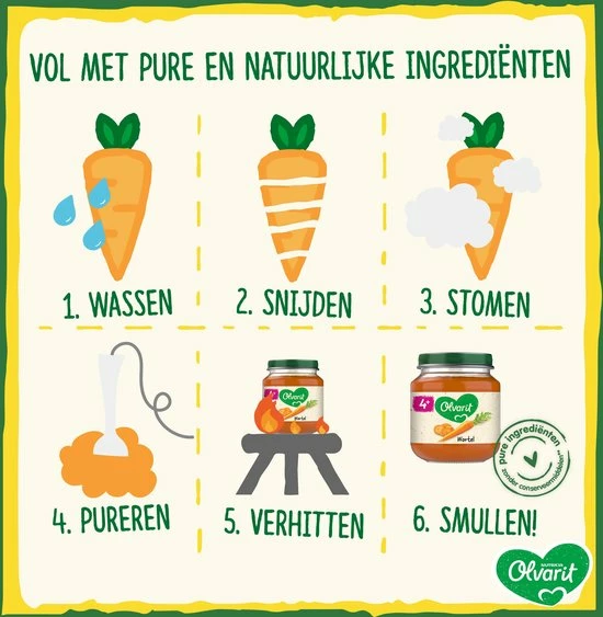 Olvarit Babymaaltijd 15+ Maanden - Wortel Kalfsvlees Aardappel - 6 X 250g 4 Olvarit Babymaaltijd 15+ Maanden - Wortel Kalfsvlees Aardappel - 6 X 250g - Afbeelding 4