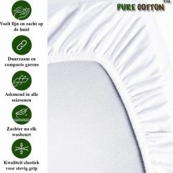PURE HOME COTTON Hoeslaken 140x200 Katoen - Tot (30cm) - Jersey - Meer Kleuren - Strijkvrij - Lange Levensduur - Wit -Telano-winkel 550x576