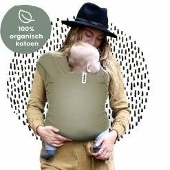 Cuddie Baby Draagdoek - Premium Organic Baby Draagdoek Gemaakt Van Bio Katoen - Newborns Tot 15 Kg - Baby Cadeau - Met Wenskaart - Olive