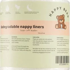 HappyBear | Inlegvellen Bamboe - 1 Rol (100 Vellen) | 11,5cm X 27cm | Chloorvrij En Biologisch Afbreekbaar |Voor Het Opvangen Van Ontlasting In Wasbare Luiers | 100% Zachte En Stevige Bamboe