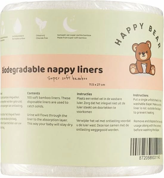 HappyBear | Inlegvellen Bamboe - 1 Rol (100 Vellen) | 11,5cm X 27cm | Chloorvrij En Biologisch Afbreekbaar |Voor Het Opvangen Van Ontlasting In Wasbare Luiers | 100% Zachte En Stevige Bamboe 1 HappyBear | Inlegvellen Bamboe - 1 Rol (100 Vellen) | 11,5cm X 27cm | Chloorvrij En Biologisch Afbreekbaar |Voor Het Opvangen Van Ontlasting In Wasbare Luiers | 100% Zachte En Stevige Bamboe